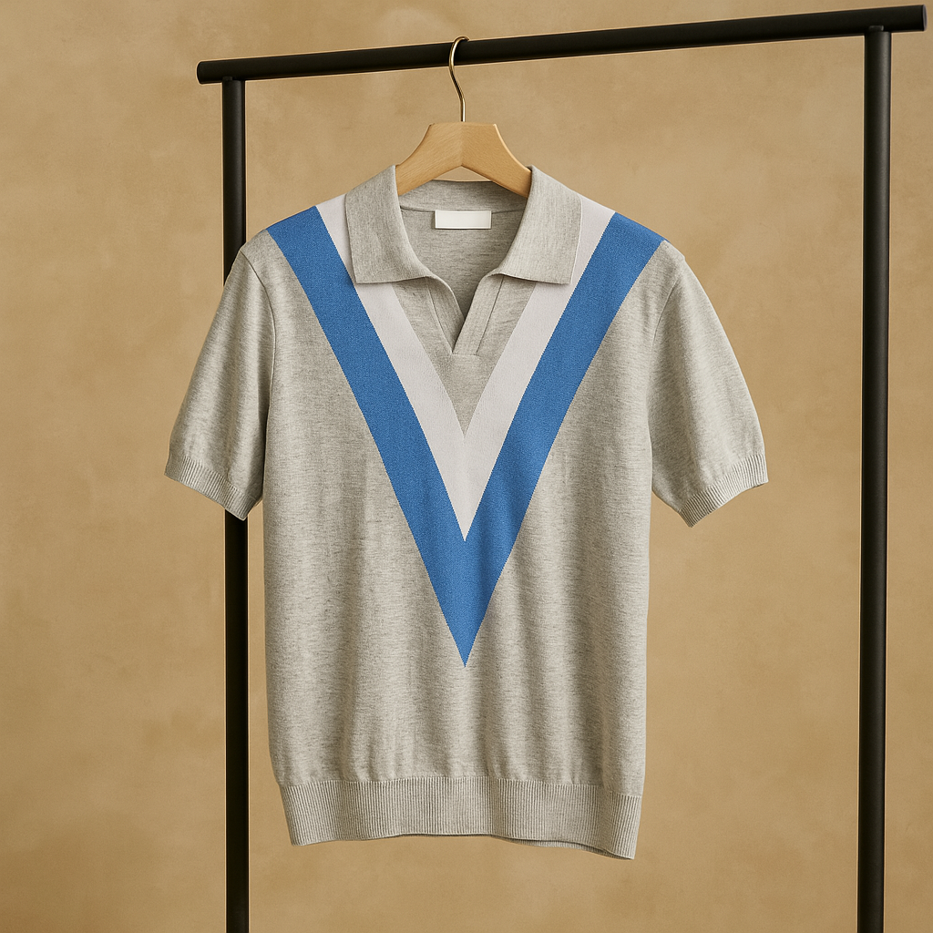 Easton V Knit Polo - Watson Grey