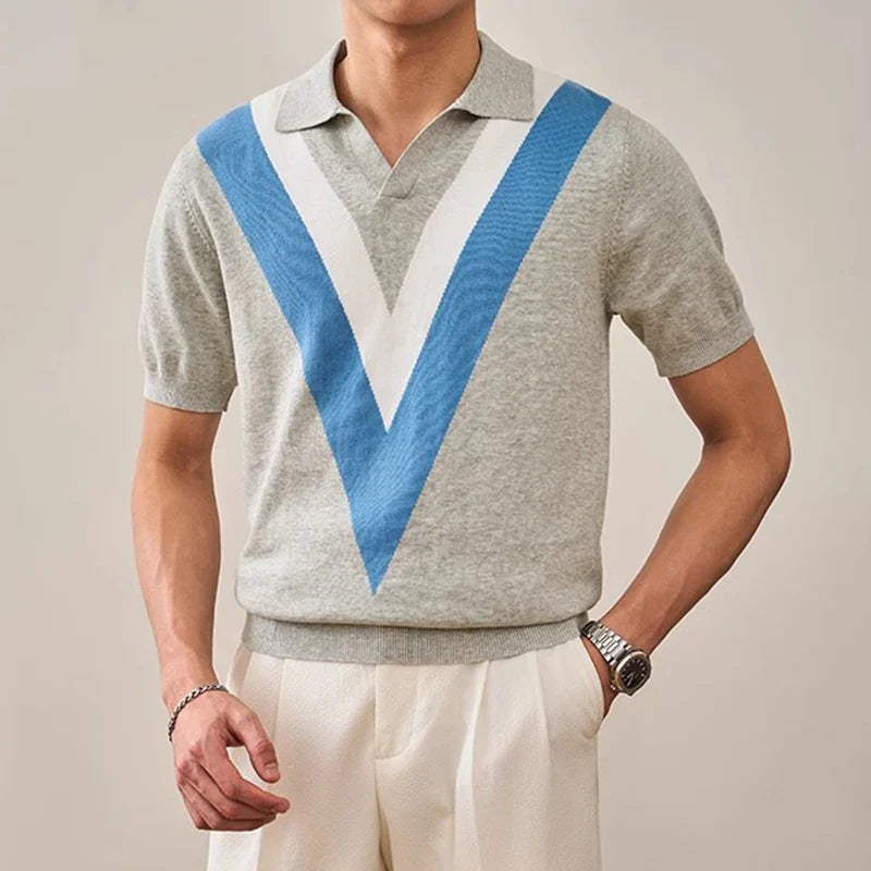 Easton V Knit Polo - Watson Grey