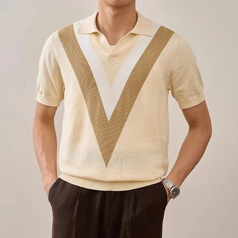 Easton V Knit Polo - Watson Grey